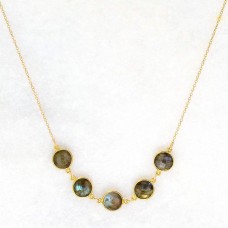 Green Onyx gemstone bezel silver chain necklace